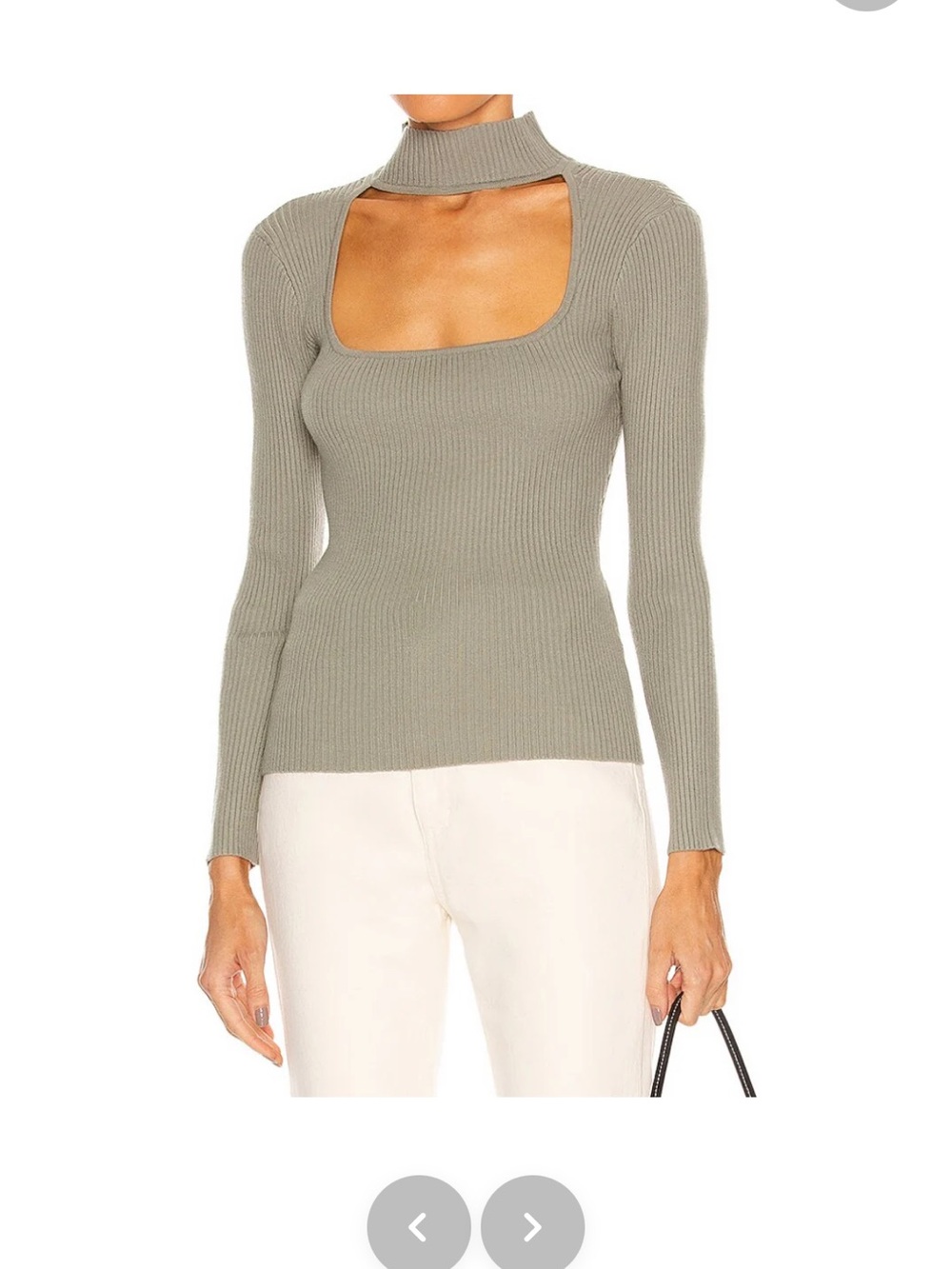 Jonathan Simkhai Sage Green Ribbed Mock Neck Cutout Long Sleeve Top